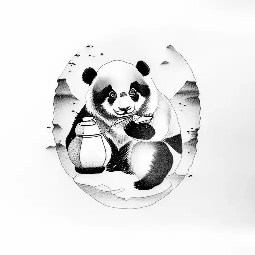 Panda Sitting Eating Bamboo