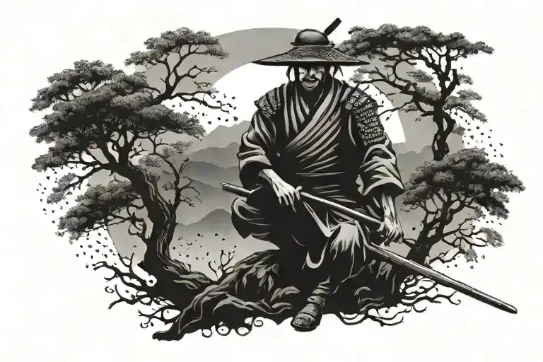 Samurai On A Tree Background