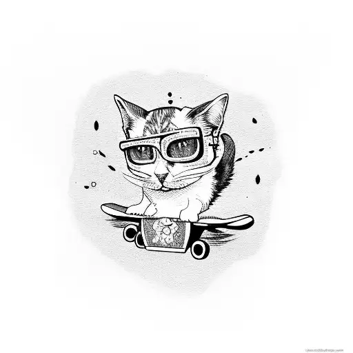 Ghost Cat Riding A Skateboard Doing A Kick Flip