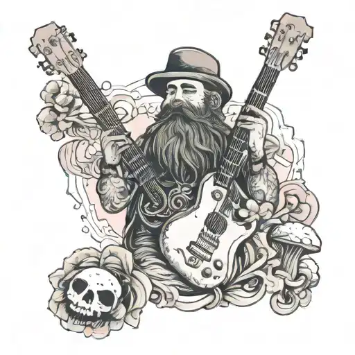 A Bearded Musician Playing A Guitar Made Of Mushrooms
