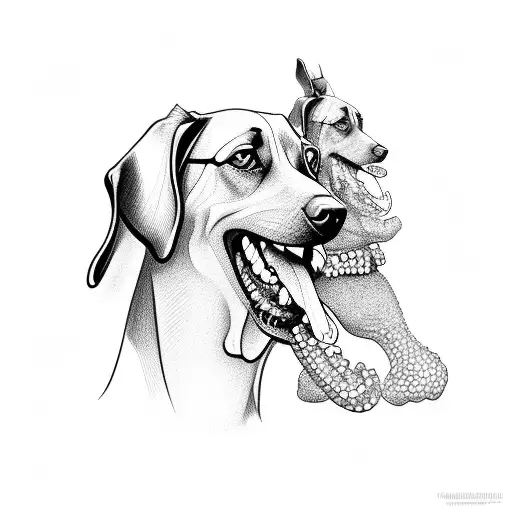 A Sketch Of A Dobberman Dog Eating Another Dobberman's Head Lines Only