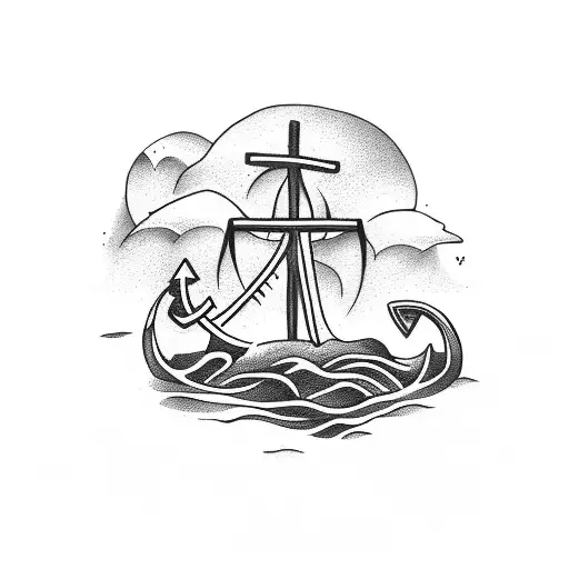 Anchor With Rope In The Sea Wrapped Around A Palm Tree As A