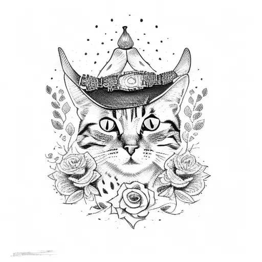 Cat With Floral Cowboy Hat