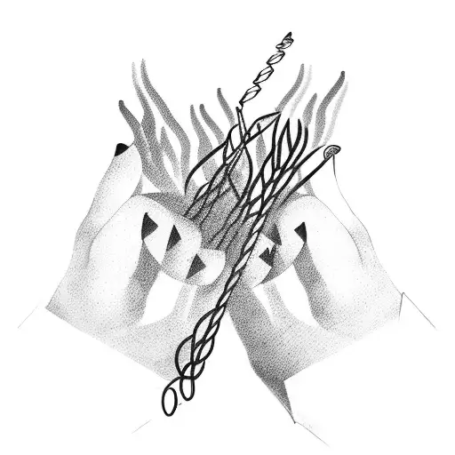 Hand And Forearm With Whisks Of Olive Tree Branches And Abstract Waves