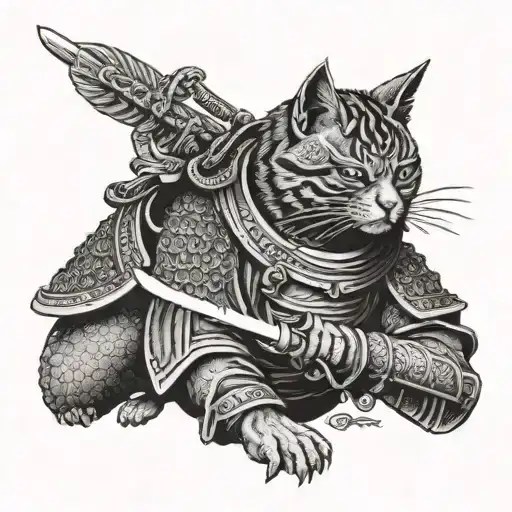 Cat Samurai In Battle Stance