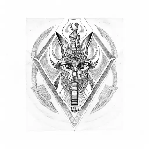 Anubis Surrounded By Egyptian Hieroglyphics