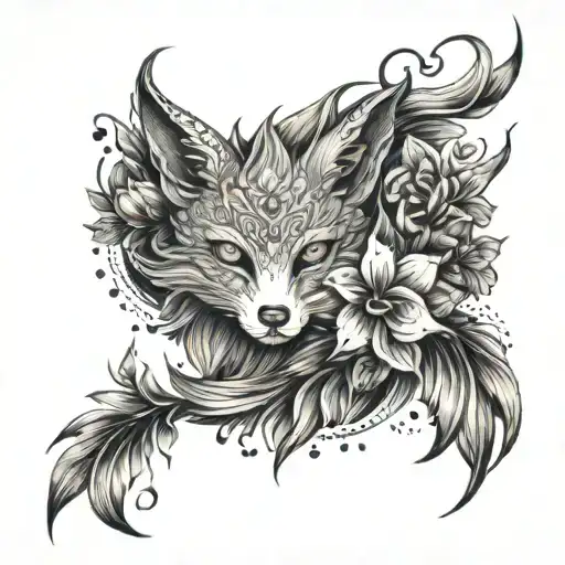 Nine-tailed Fox And Flowers