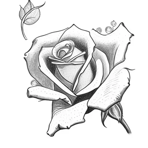 Small Rose Tattoo With Stem And A Cute Minimalistic Drawing Of Dinosaur Eating The Rose