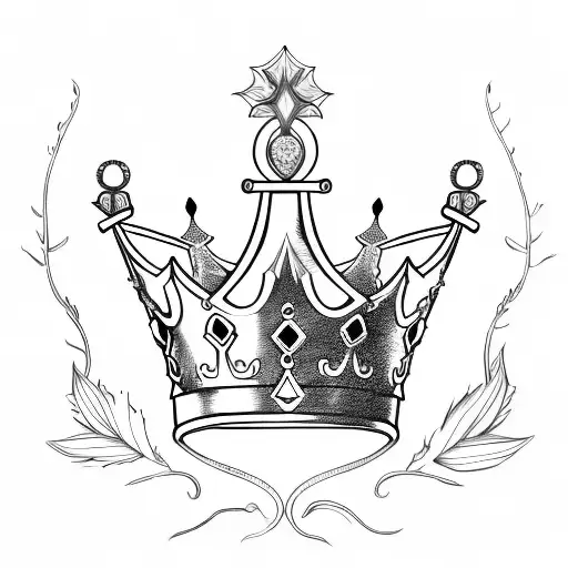 3 Point Simple King Crown With Leaves On Sides Not Touching The Crown