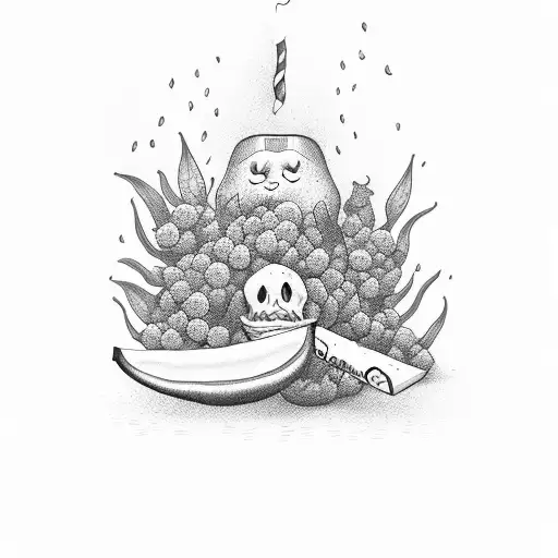 Cartoon Designed Pepper And Melon Smoke Weed And Drink A Beer In The Shade Under A Date Tree