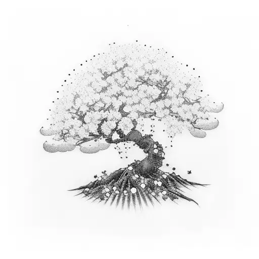 Sakura Tree With Geisha And Handfan