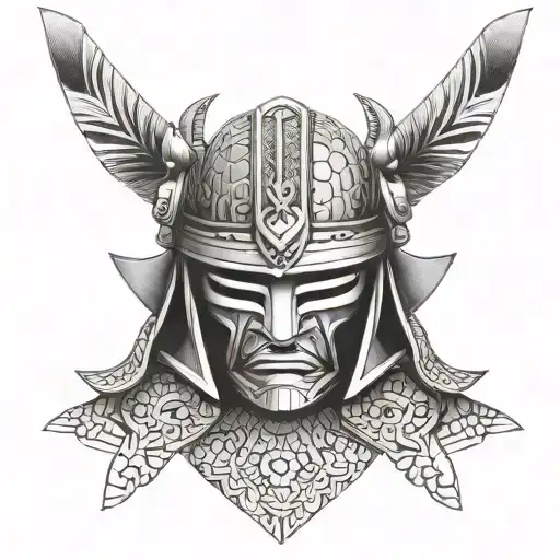 A Geometric Samurai Helmet Design With Intricate Patterns
