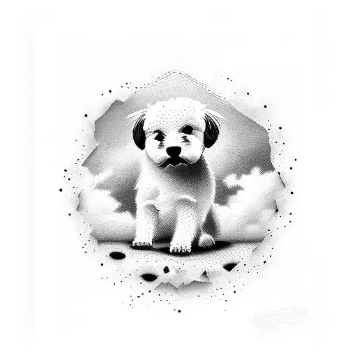 A Real Estate Sign With A Dog Silhouette And Clouds Around It