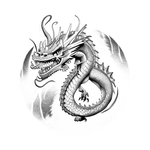 A Dragon Breathing Out Healing Energy In A Dotwork Style