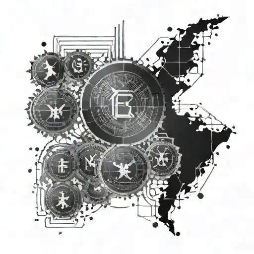 An Intricate Dotwork Tattoo Of A Forex Trading Chart With Money Symbols In The Background