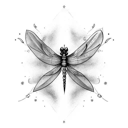 Create A Mythical Tattoo Design Featuring A Dragonfly And A Halberd