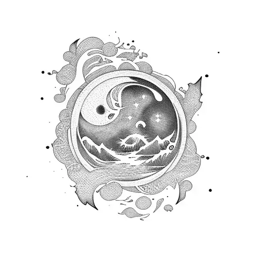 Moon And Flowing River