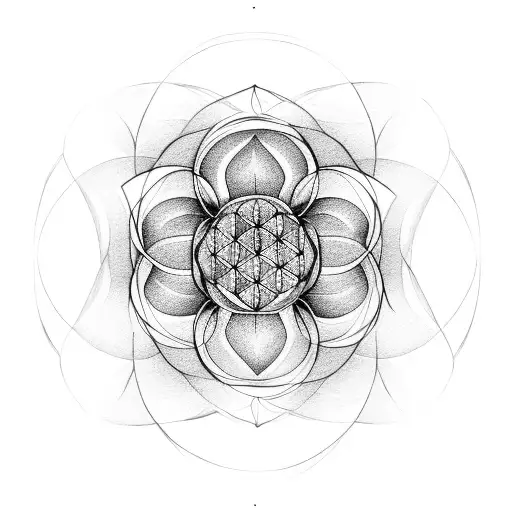 Flower Of Life With Geometric Design Mixed With Birth Flowers For Morning Glory And Daffodil