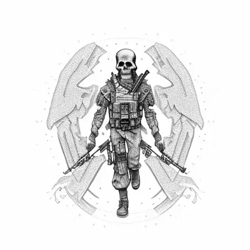 Grim Reaper Wearing Tactical Vest Holding Prc-152 In Cementary