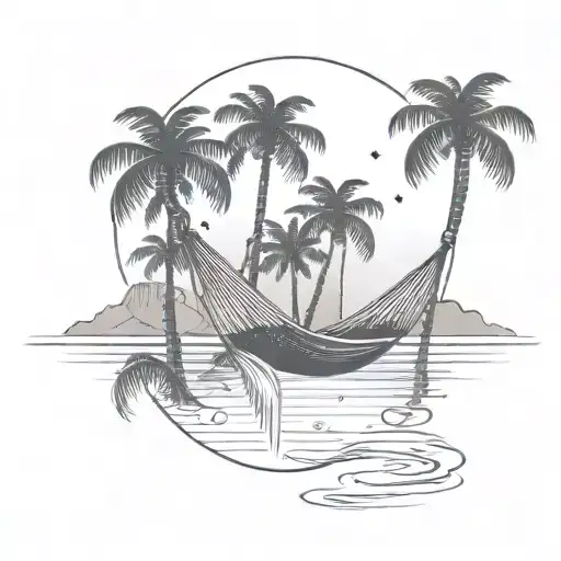 A Serene Beach Scene With A Hammock And Palm Trees For Relaxation Vibes