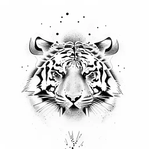 Create A Tattoo Featuring A Tiger Emerging From A Vibrant And Abstract Beach Scene