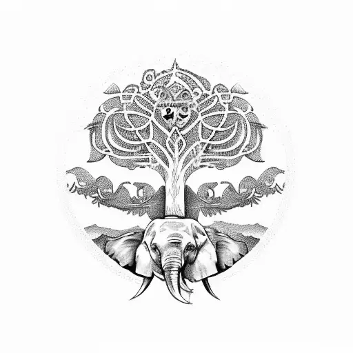 Tree Of Life With A Elephant And Eagle
