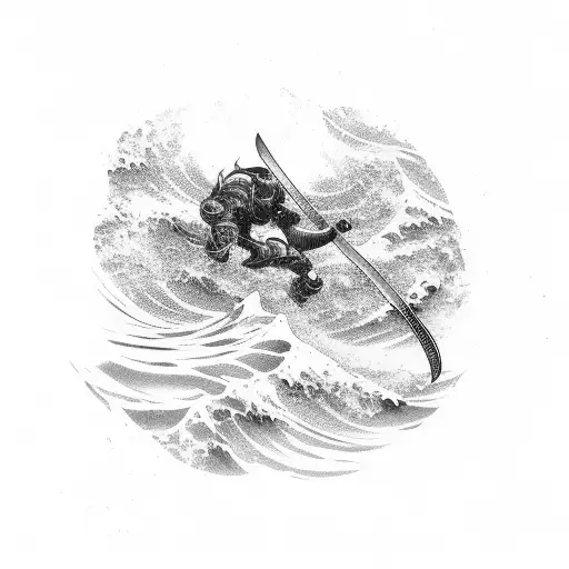Half Katana On The Wave In Ocean