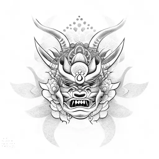 Oni Mask On The Background Sakura Flower