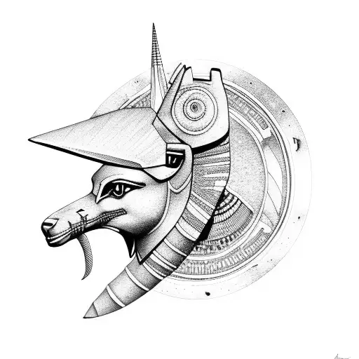 Anubis In Space Armor With Hierogypgs As Background