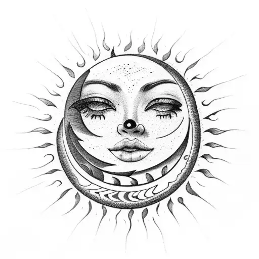 Sun With Crescent Moon Embedded With Small R Inside