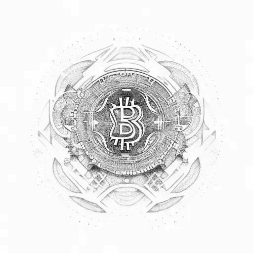 A Dotwork Tattoo Of A Lowrider Car Surrounded By Swirling Patterns Made Of Cryptocurrency Symbols