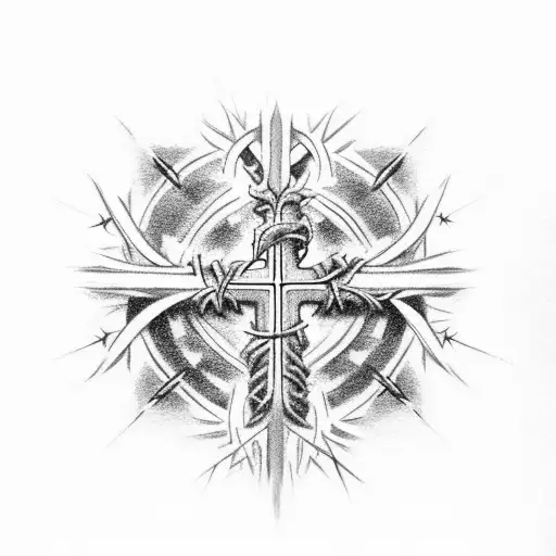 Christian Cross With Crown Of Thorns On Top