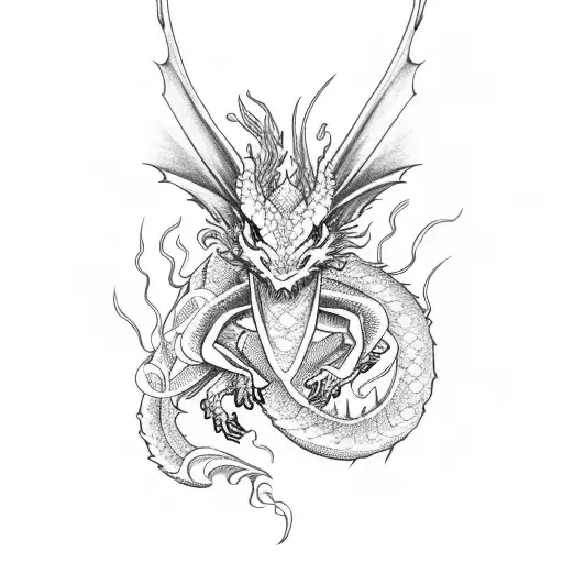 Fire Dragon With Wisteria And Spider Lillys