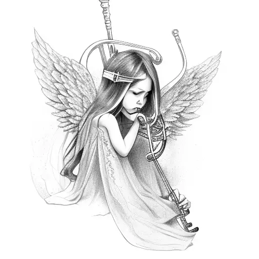 Female Angel Blowing A Horn