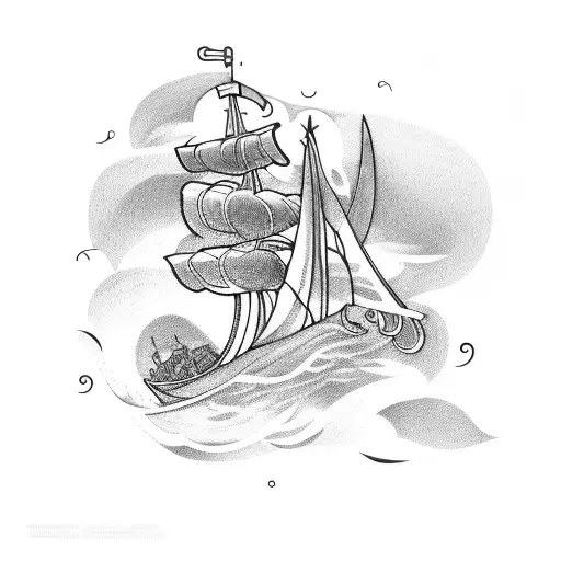 A Viking Longship Sailing On Stormy Seas With Lightning Striking In The Background