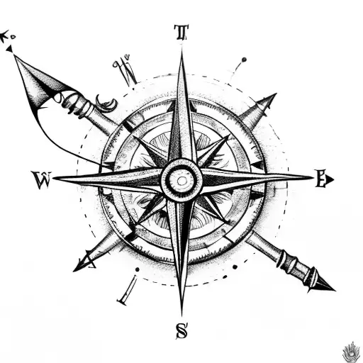 Arrow Through A Compass Surrounded With Rose Thorns