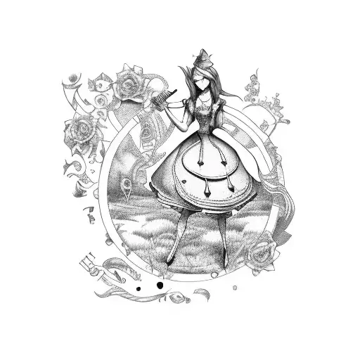 A Music Sheet With Alice In Wonderland Characters Playing Instruments