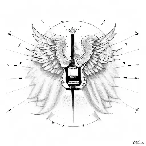 A Winged Guitar Soaring Through A Music Sheet