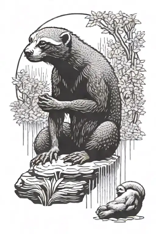 Honey Badger Meditating Under A Waterfall