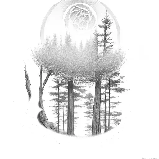 A Serene Forest Landscape With A Hidden Skeleton Motif