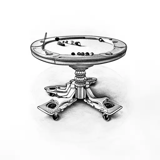 A Pool Table With Motorcycle Wheels As The Legs And A Guitar As The Playing Surface