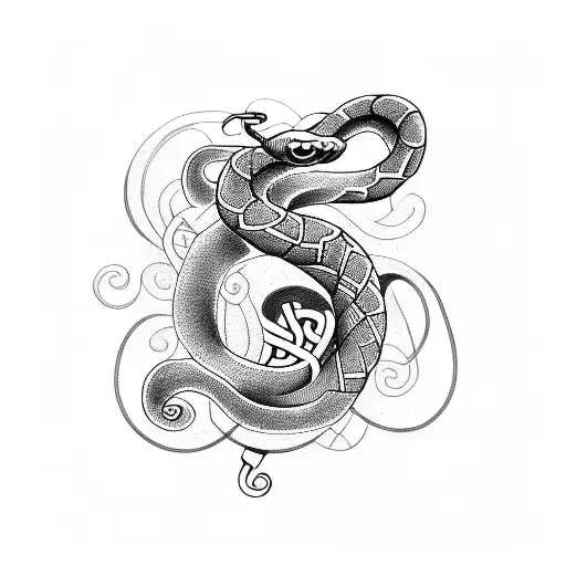 Design A Tattoo That Combines A Snake And Music Notes In A Dotwork Style