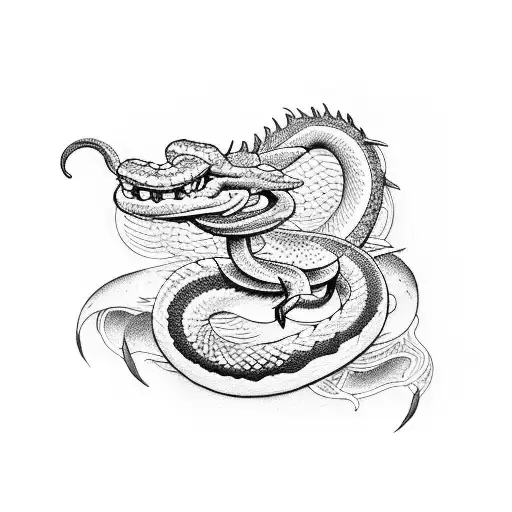 Design A Tattoo Featuring A Snake And A Dragon In A Dotwork Style