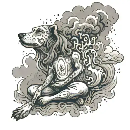 A Rushi Meditating Surrounded By Smoke In The Shape Of A Dog