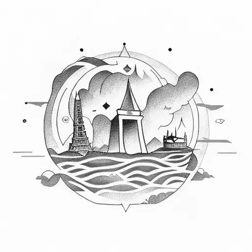 A Tattoo Showcasing A Group Of Friends Exploring Different Cities Around The World In Dotwork Style