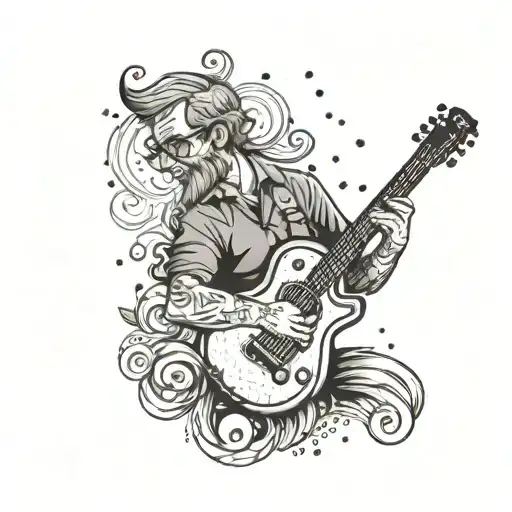 A Comedy And Music Mashup Tattoo Featuring A Teacher Playing A Guitar While Telling Jokes