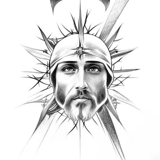 A Detailed Portrait Of Jesus With A Crown Of Thorns And Rays Of Light Emanating From Him