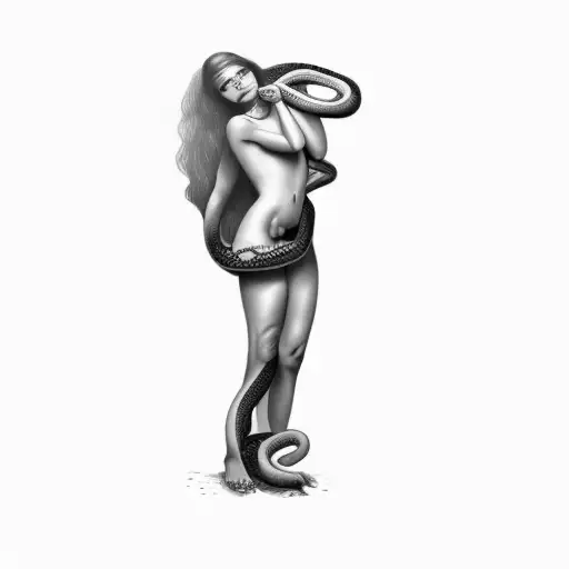 A Nude Woman Holding A Snake
