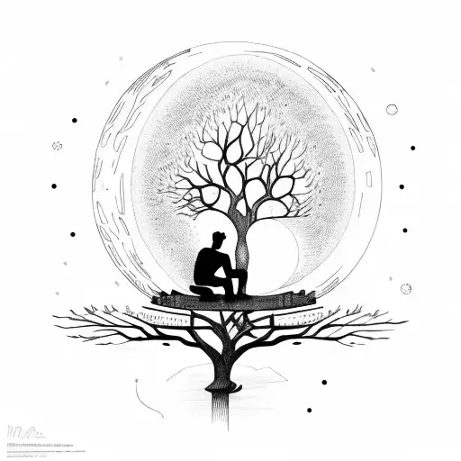 Man Sitting On The Tree Watching Moon