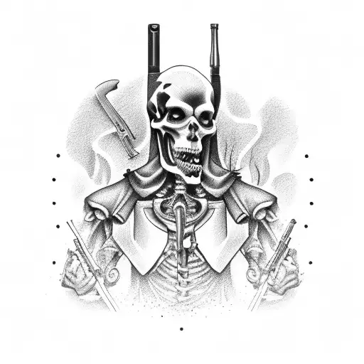 German Shorthaired Pointer On Point With A Grim Reaper Holding A Shotgun